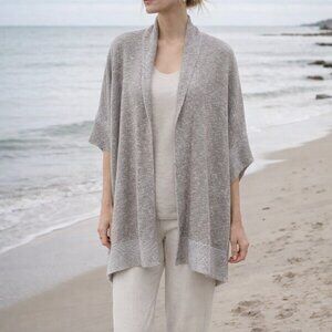 Eileen Fisher Linen Cotton Boxy Open Cardigan M